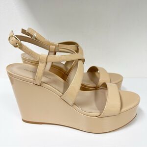 Stuart Weitzman Ave 75 Platform Wedge Strappy Nude‎ Patent Leather Heels 10